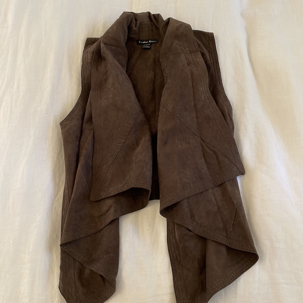 Angl Brown Faux Suede Vest With Pockets